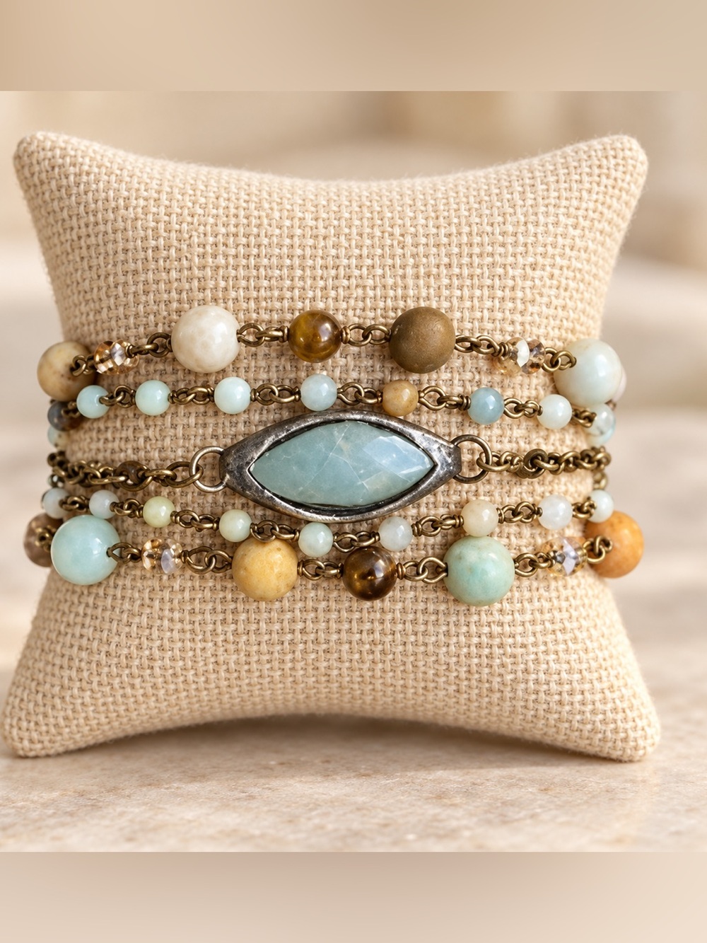 Amazonite Multi-Bead Layered Bracelet - Light Blue and Earth Tones NWT
